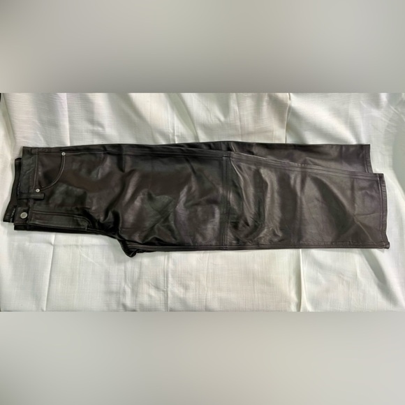 Banana Republic High Rise Straight Dk Brown 100% Genuine Lamb Leather Pants NWOT - Picture 3 of 5